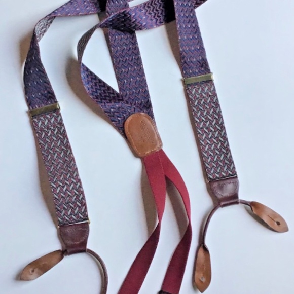 Cole Haan suspenders braces, Burgundy fabric, brass tabs England 🏴󠁧󠁢󠁥󠁮󠁧󠁿 - Picture 6 of 6